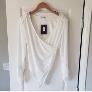 White Long Sleeve Wrap Blouse